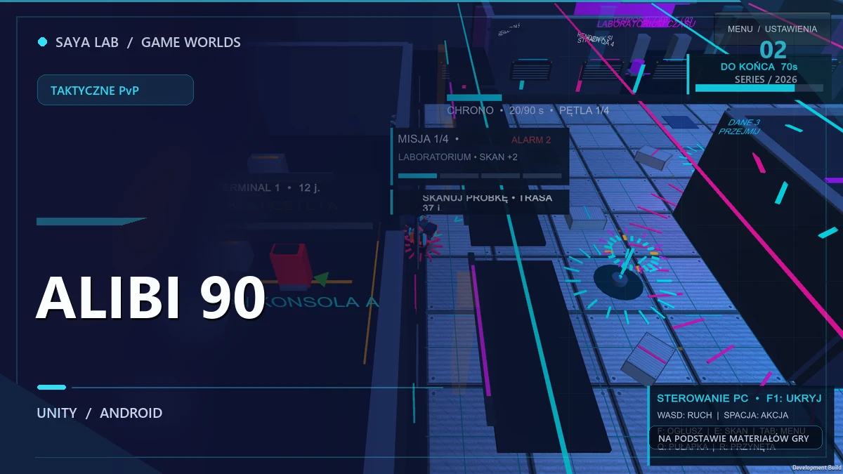 Okładka Alibi90 opracowana z testowego zrzutu sceny gry.